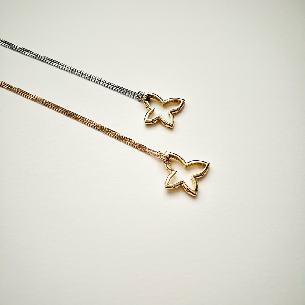 Two Tone Gold and Silver Butterfly carabiner clasp necklace